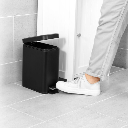 Beldray Beldray LA041173BLKFEU7 Bathroom Pedal Bin ? Rectangular Soft-Close Lid Rubbish Bin, Kitchen/Bedroom/Office Waste, 5 L Capacity Removable Inner 2