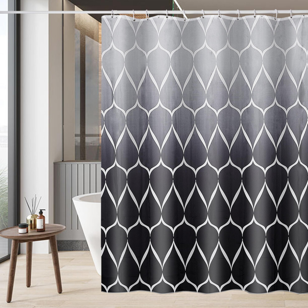 GERUIKE Weighted Shower Curtains Mould Proof Resistant - Grey & Black Shower Curtain 180 x 200 cm, Machine Washable Bath Curtains with 12 Shower