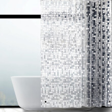 WELTRXE Shower Curtain, Semi Transparent Geometric Bathroom Curtain Liner for Wet Room, Mold-free Waterproof Thicken EVA Bath Curtains with Magnets