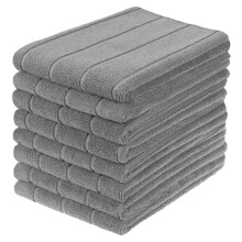 gryeer Microfibre Tea Towels, Super Absorbent, Extra Large and Thick Kitchen Towels, Stripe Designed, 50 x 70 cm, Pack of 8, Grey