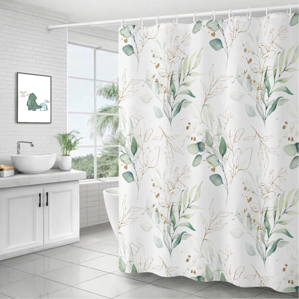 Banlmeyd Shower Curtain Mould Proof Resistant Waterproof Leaf Bathroom Curtains With 12 Hooks Quick-Drying Weighted 180X180cm (71X71inch) Green