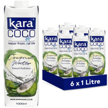 Kara Pure Coconut Water 6 x 1-Litre, Replenishing Refreshment for Natural Hydration, Coconut Taste, Packed With Electrolytes, Gluten Free, Full Of