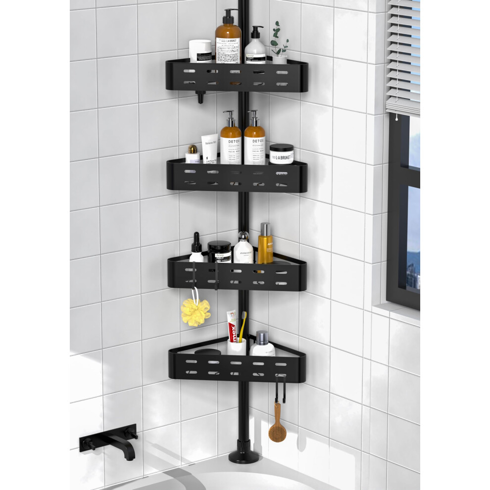 Kegii Telescopic Shower Caddy Corner - Shower Shelf Shower Corner Caddy Bathroom Shower Storage Telescopic Bathroom Corner Shelf Black