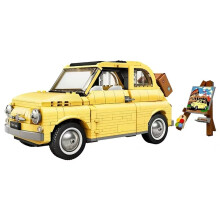 -86001Fiat 500 Gele Auto Bouwstenen Compatibel 10271 77942 Verjaardag Kerst Cadeau Auto