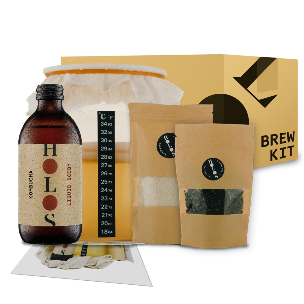 Holos Kombucha Starter Kit - Kombucha Kit With Liquid Scoby - Signature Tea Kombucha Making Kit For Home Brew With Scoby Kombucha Starter