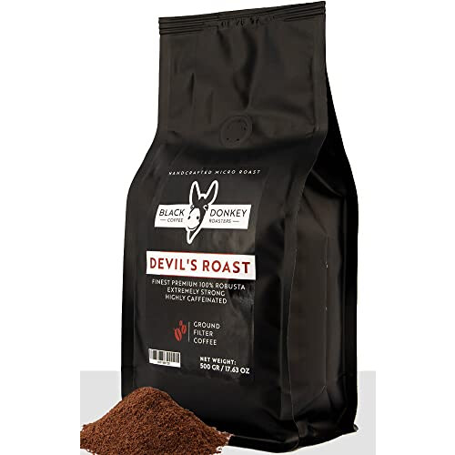 DEVIL'S ROAST | Extra-Strong Highly Caffeinated Bold Coffee | 500g Ground Coffee (Filter Coffee) | Robusta Coffee by Black Donkey Coffee Roasters