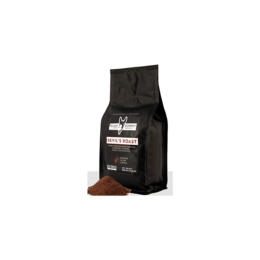 Black Donkey Devil's Roast | Extra-Strong Highly Caffeinated Bold Coffee | 500G Ground Coffee (Filter Coffee) | Robusta Coffee By Coffee Roasters