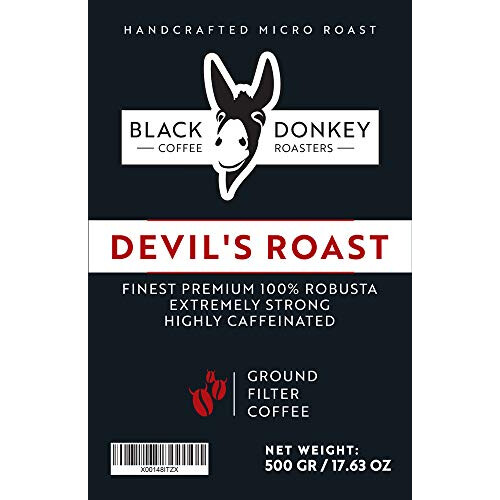DEVIL'S ROAST | Extra-Strong Highly Caffeinated Bold Coffee | 500g Ground Coffee (Filter Coffee) | Robusta Coffee by Black Donkey Coffee Roasters 1