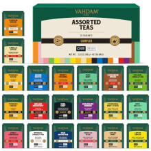 VAHDAM, Assorted Tea Sampler (20 Variants, 40 Pyramid Tea Bags) Premium Tea Variety Pack | Long Leaf Pyramid Tea Bags Variety Pack | Gifts for Women &