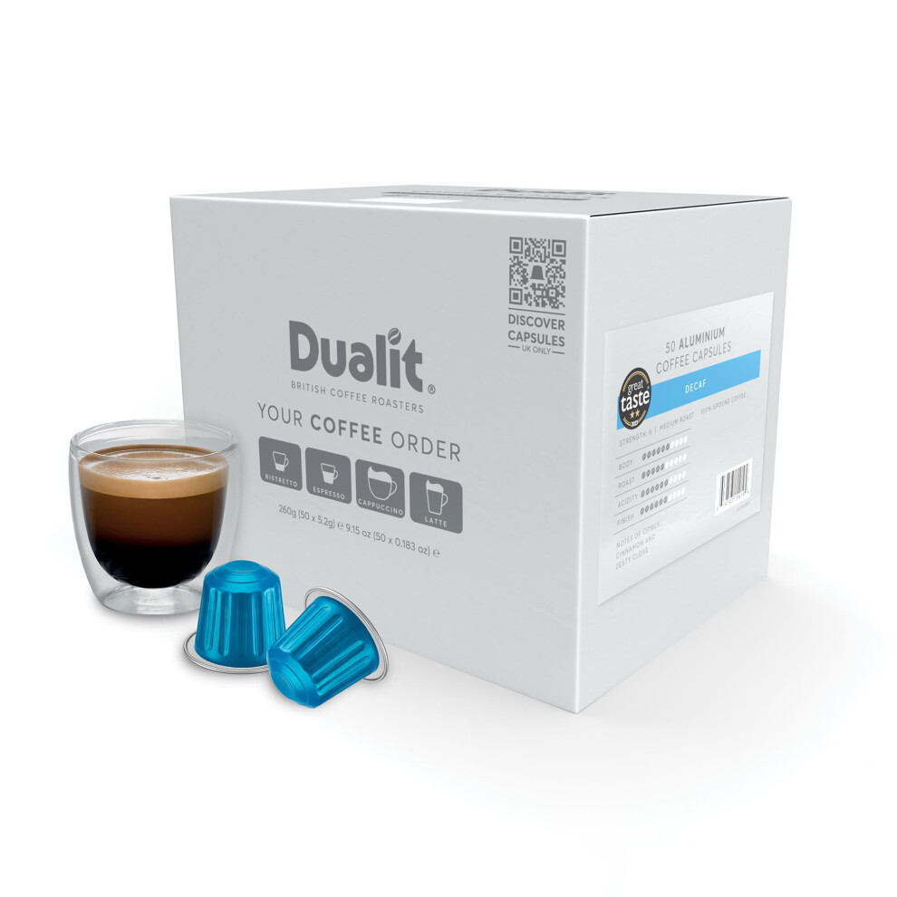Dualit Nespresso? Compatible* Decaf Recyclable Aluminium Coffee Capsules By | 50 Pack - 5 X 10 Pk - 50 Servings Of Premium Eco Friendly Coffee Pods
