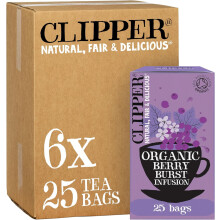 Clipper Organic Berry Burst Tea Bags | 150 Infusion Blackcurrant & Mix Fruit Teabag Sachets (6x Boxes of 25) | Bulk Buy, Home & Catering |
