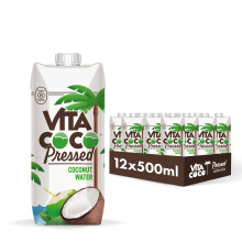 Vita Coco Pressed Coconut Water 500 ml x 12, Coconut Taste, Packed With Electrolytes, Gluten Free, Full of Vitamin C and Potassium, Impossible To Hate