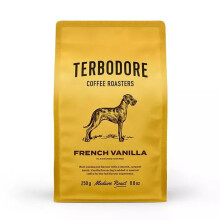 Terbodore | French Vanilla Coffee Beans | 250g Bag | Delicious Vanilla Flavoured Bean | Subtle Aroma | Premium Grade Whole Bean | Medium Roast | Home