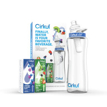 Cirkul 32oz. BPA-Free Plastic Water Bottle Starter Kit with Navy Lid, 2 Flavor Cartridges (1 LifeSip Blueberry Grape, 1 GoSip Kiwi Berry) Zero