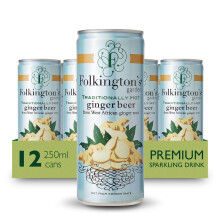 Folkington's Ginger Beer, 12 Cans, Sparkling Soft Drink, Traditionally Hot, Great Gin Mixer, 12 x 250 ml