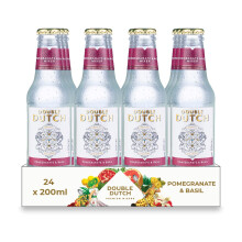 Double Dutch Pomegranate & Basil Flavoured Tonic Water 24 x 200ml bottles Low Calorie Perfect Mixer for Cocktails, No Artificial Colours Preservatives