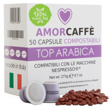Amorcaffe 50 Home Compostable Compatible with Nespresso Coffee Capsules Pods - Top Arabica - Medium Roast