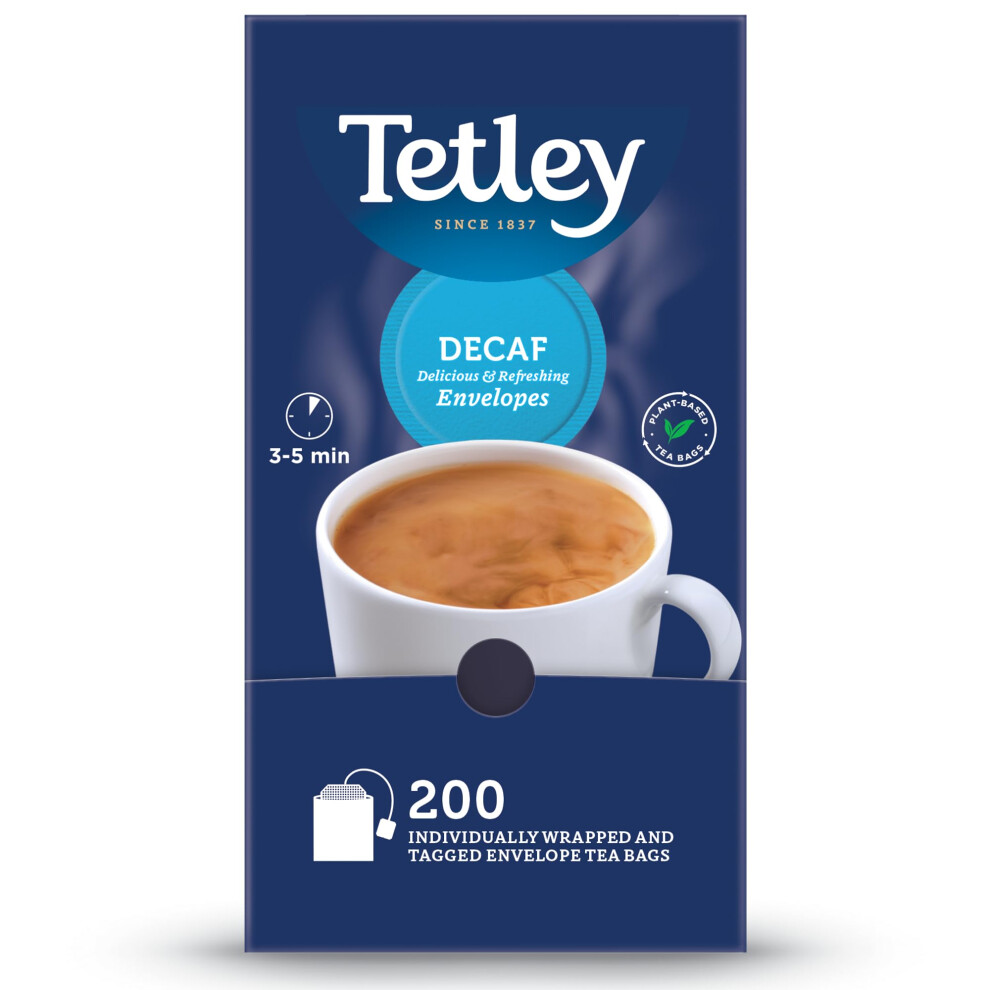 Tetley Decaf Original Tea Bags 250G, 480 Bags, 0.2% Caffeine, Rainforest Alliance 1160A