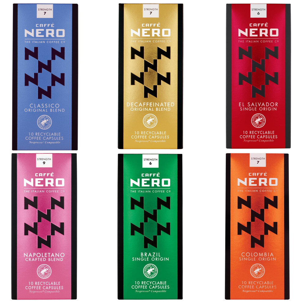 Caffè Nero Caff? Nero - Discovery Box - Nespresso Compatible Capsules - Gift Set (Pack Of 6, 60 Coffee Pods In Total)