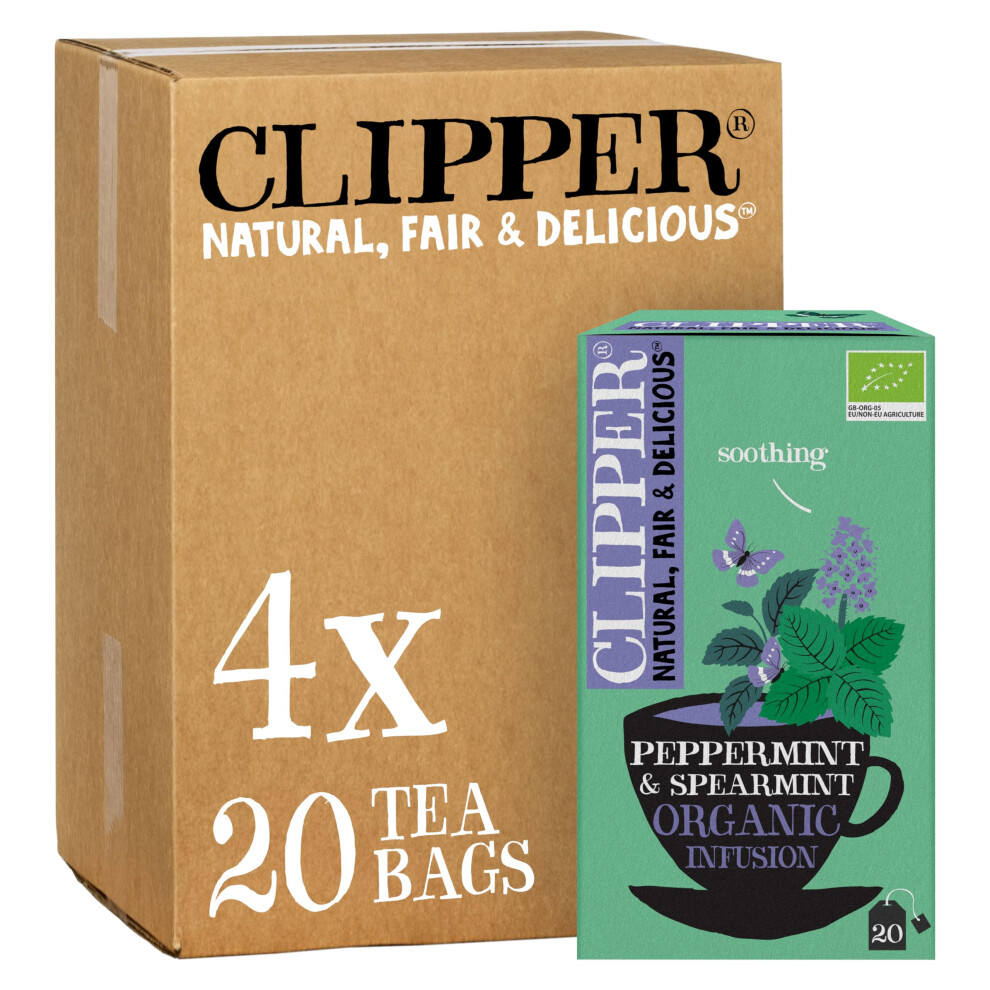 Clipper Organic Peppermint & Spearmint Infusions Fruit Teabags / 80 Infusions Tea Bags (4X Boxes Of 20) / Caffeine-Free Herbal Tea/Natural,