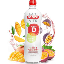 Get More Vits - Vitamin D Still Mango & Passionfruit Spring Water (12 x 500ml), Support Healthy Bones, Teeth & Muscles, Boost Immune System, Sugar