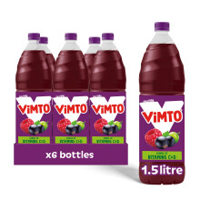 Vimto Original Real Fruit Squash, Blackcurrant, Grape & Raspberry Juice - Mixed Fruit Juice Cordial Drinks - Multipack 1.5 Litre Bottles (Pack of 6)