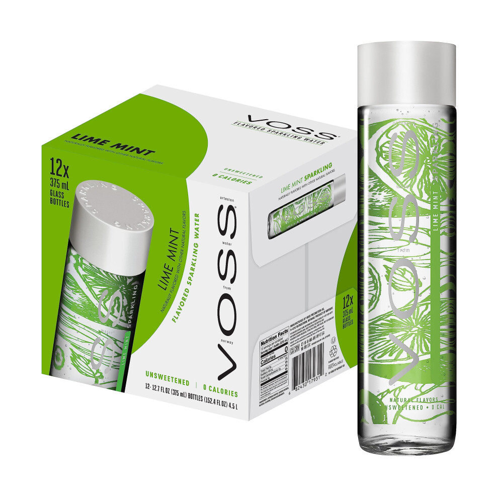 Voss Lime And Mint Sparkling Water Green, 375 Ml (Pack Of 12)