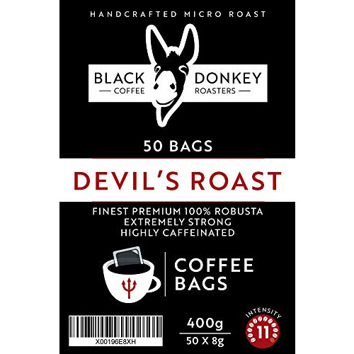 Devil's Roast | Extra-Strong Highly Caffeinated Bold Coffee | 50 Coffee Bags | Premium Robusta by Black Donkey Coffee Roasters 1
