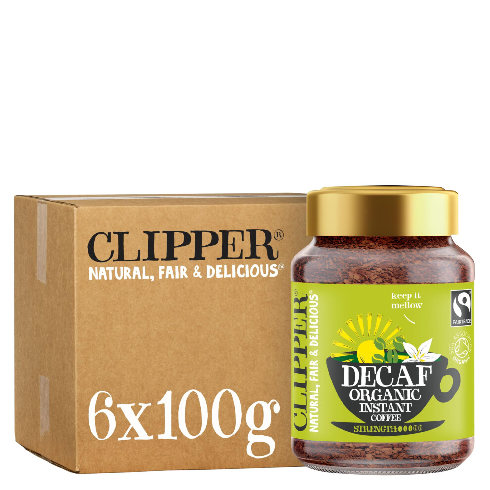Clipper Decaf Organic Coffee | 6X 100G Jars Decaffeinated Instant Coffee | Bulk Buy For Home & Catering | Gourmet Sustainable Fairtrade Coffee By