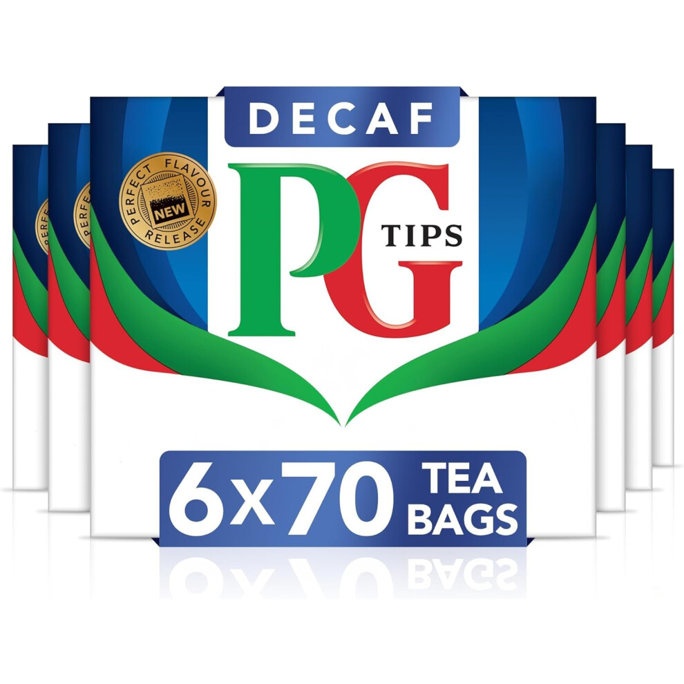 Pg Tips Decaf | Black Tea Bags Bulk | Indulgent, Velvety & Rich Black Tea | Perfect Flavour Release | Decaffeinated | 6 Packs | 420 Plant Based