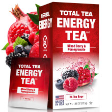 Total Tea Energy Tea Bags with Caffeine - 100% Natural Caffeine Tea Mixed Berry Flavored Green Tea with Antioxidant Rich Guayusa, Ginseng Root and