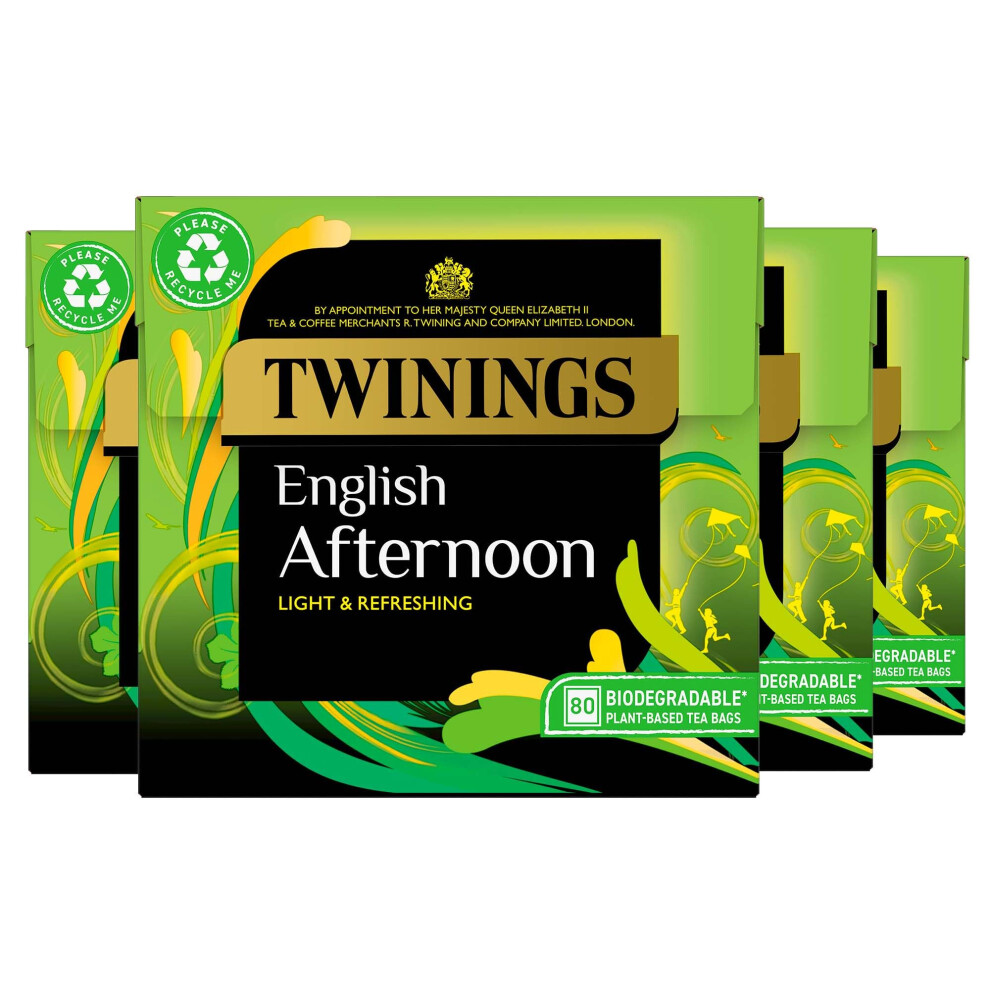 Twinings English Afternoon Tea | Light, Delicate & Refreshing Black Tea | Multipack Bulk Buy, 320 (4 X 80) Biodegradable Tea Bags