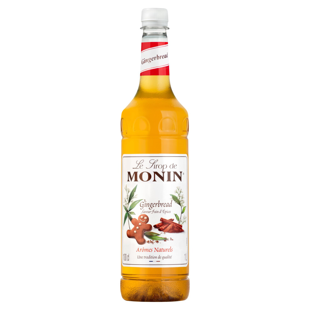 Monin Premium Gingerbread Syrup 1L For Coffee And Cocktails. Vegan-Friendly, Allergen-Free, 100% Natural Flavours And Colourings