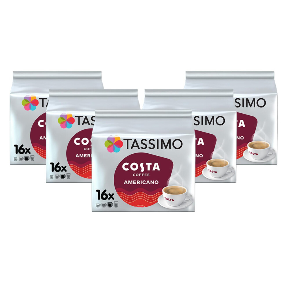 Tassimo Costa Americano Coffee Pods X16 (Pack Of 5, Total 80 Drinks) Light