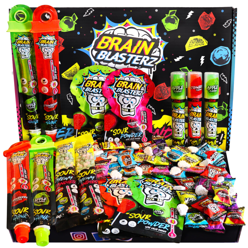 Brain Blasterz Mega Sour Sweets Gift Box ? Extreme Sour Candy Collection, 27Pcs, Halal & Vegan Treats, Special Edition, Fun Gift For Mother?S Day,