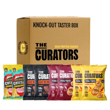 THE CURATORS High Protein Knock-Out Taster Box, Biltong, Pork Puffs & Cheesies (8 Items) Savoury Snack Variety Gift Party Hamper