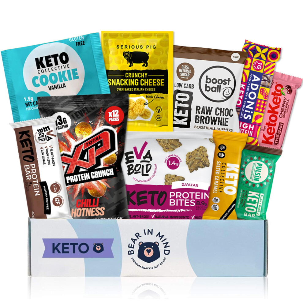Bear In Mind Keto Snack Box Hamper: Ultimate Keto Gift Box - Keto Snacks And Treats Uk - Gluten-Free & Vegetarian - Perfect Low Sugar Gift Box Treats For Keto And