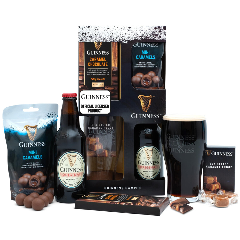 Beams International Guinness Gifts For Men, Beer Gift Set - Official Guinness 500Ml And Pint Glass, Gourmet Chocolate & Fudge Hampers - Alcohol Gift Sets For Men, Dad