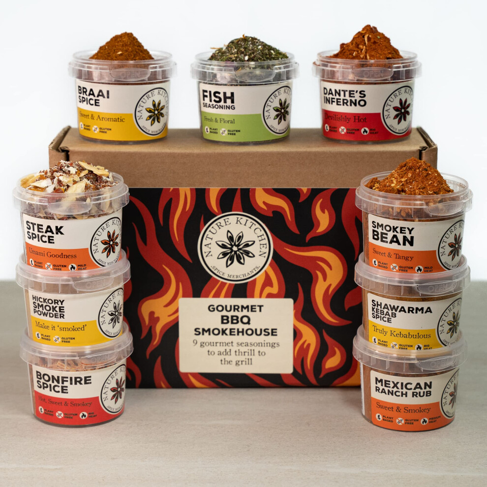 Nature Kitchen Gourmet BBQ Smokehouse Seasoning Gift Set 9x BBQ Spice Meat Rub Set. Novelty Gifts for BBQ and Cooking Lovers. Perfect Food Accessories