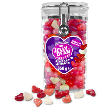The Jelly Bean Factory, Heart Beats Jelly Beans 650g Jar - Mothers Day, Easter Heart Sweets, 5 Natural, Huge Fruit Flavours, Retro American Sweets -