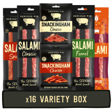 SERIOUS PIG | Charcuterie Selection | British Cured Ham, Salami, Saucisson | High Protein Snacks, Gluten Free (16 Packs)