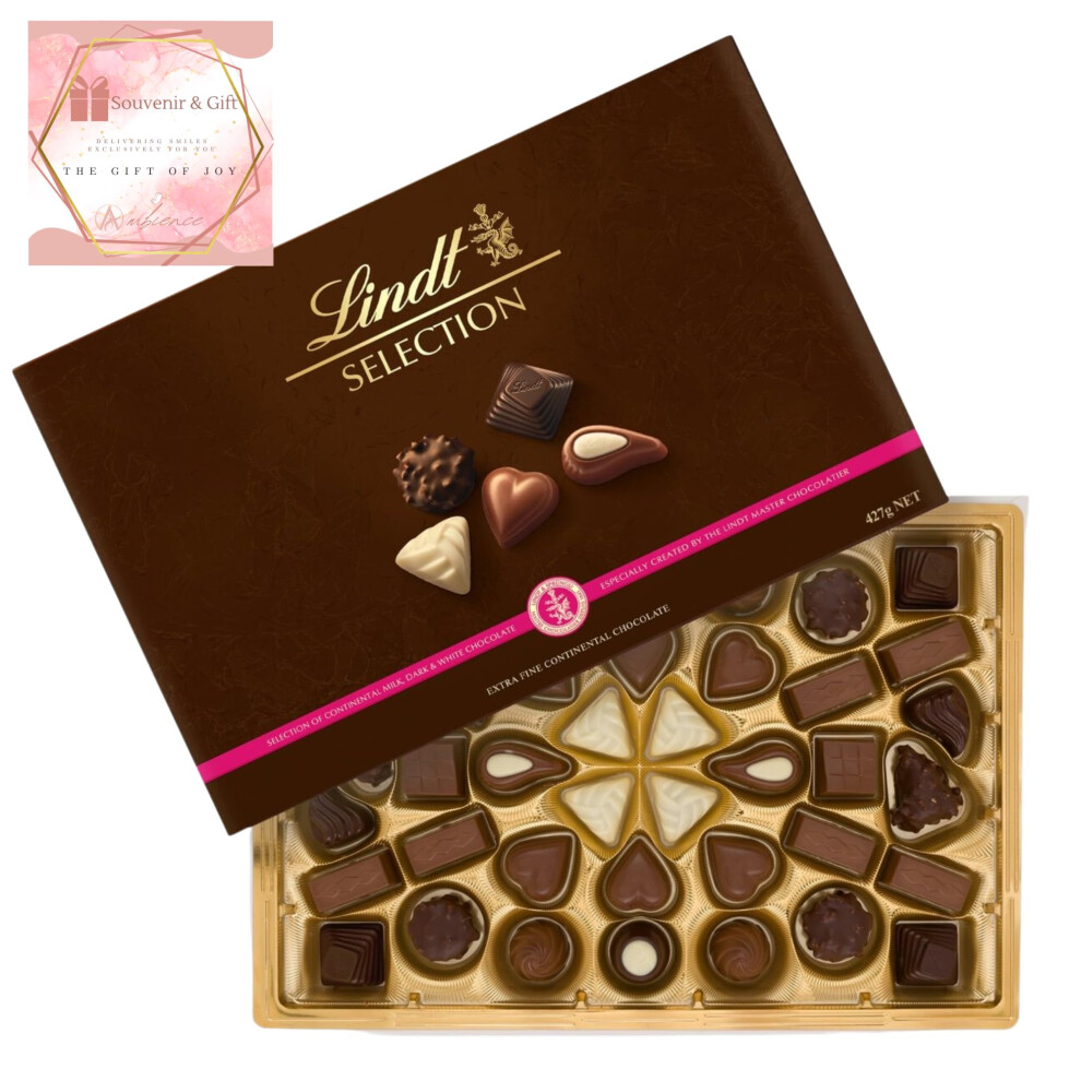 Ambience Products Lindt Lindor Gifts Selection Fine Continental Chocolate Box Extra Large - 40 Assorted Milk, Dark And White Chocolates, 427G - Sharing Box - For Him Or