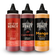 Hot Star Honey Hot Sauce Gift Set | Scotch Bonnet Sauce - Cayenne Chilli Sauce - Mango Chilli Sauce - Premium Hot Honey Gift Set for Chicken, Pizza,