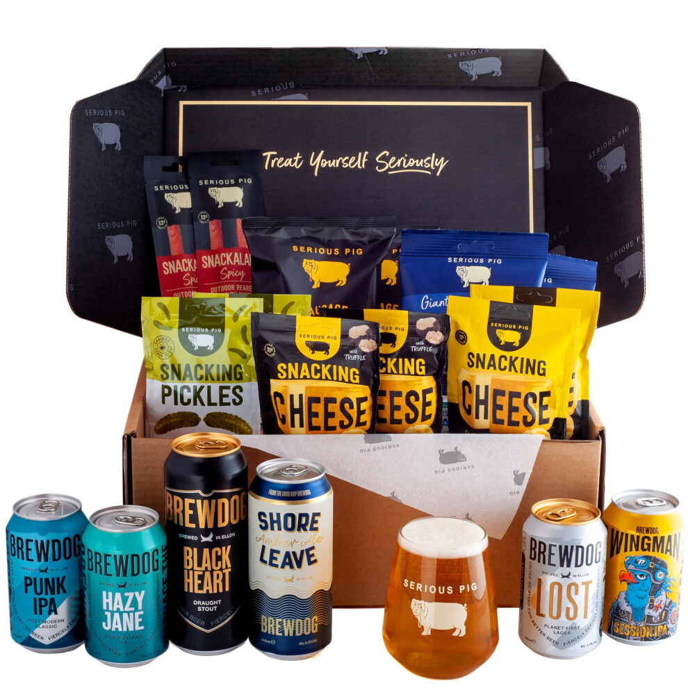 Serious Pig + Brewdog 'Big Night In' | Gift Hamper | Craft Beer And Snacks With Glassware And Tasting Notes | (18 Pack)