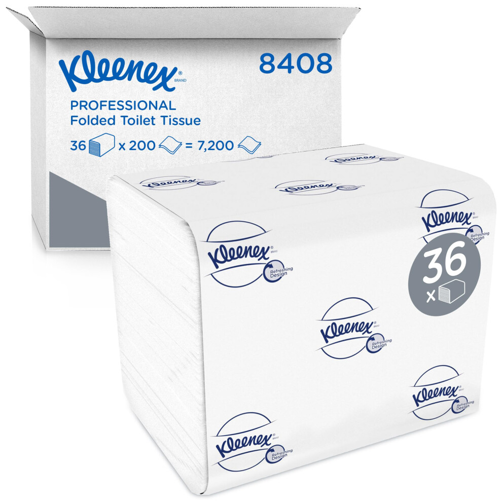 Kleenex Folded Toilet Tissue 8408 - 2 Ply Bulk Toilet Paper - 36 Packs x 200 Sheets (7,200 sheets) , soft and comfortable