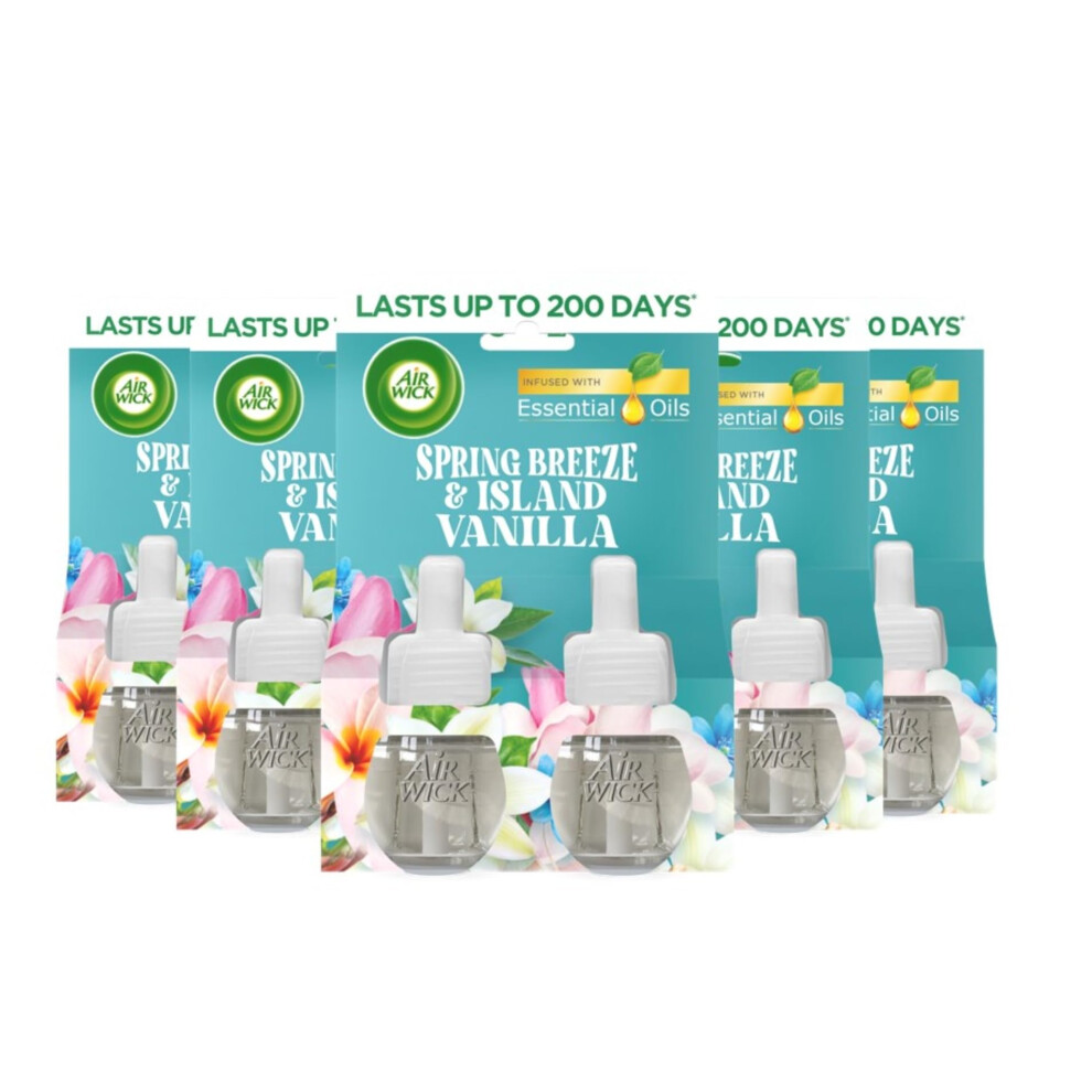 Air Wick Plug in Diffuser Twin Refill, Spring Breeze and Island Vanilla, 5 Pack of 2 x 19ml, Long Lasting Fragrance, Lasts up to 200 days, Plug in Air-image-OPC-PHC9QD2-NEW