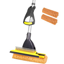 Yocada Sponge Mop Home Commercial Use Tile Floor Bathroom Garage Cleaning with Total 2 Sponge Heads Squeegee and Extendable Telescopic Long Handle