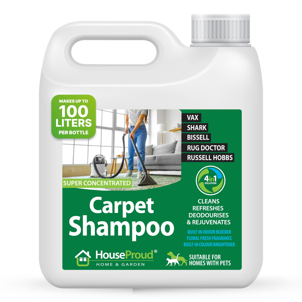 HouseProud Carpet Shampoo 1L ? Concentrated Carpet & Upholstery Cleaner Solution for Machines ?Powerful Stain Remover for Rugs, Sofas, Car Seats &