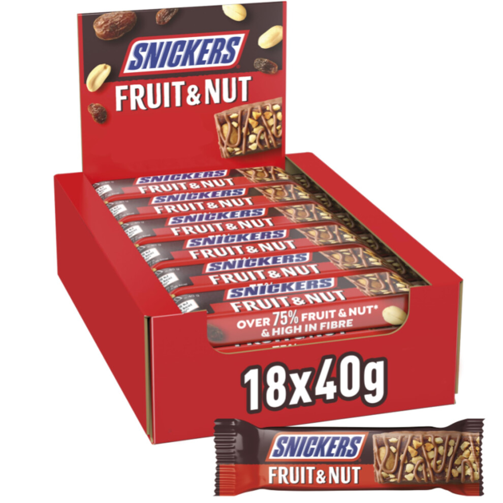 Snickers Fruit & Nut Milk Chocolate Bars, 18 x 40g, Bulk Chocolate Box, Ideal for Gift, Snacks or Hamper