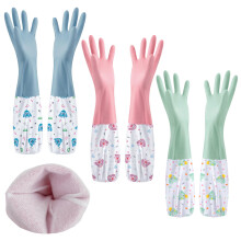 3 Pairs Rubber Latex Cleaning Gloves, Long Cuff Washing up Gloves with Lining-46cm, Non-Slip Kitchen Dishwashing Gloves, Waterproof Household Gloves